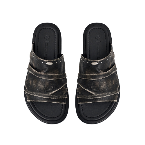 Slouchy Cowskin Slides_Black Beige