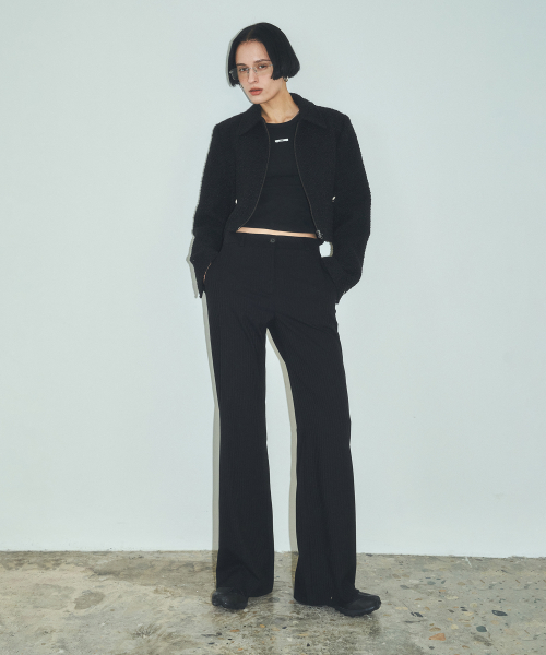 Twill Stripe Semi-Flare Slacks_CTB538 (Black)