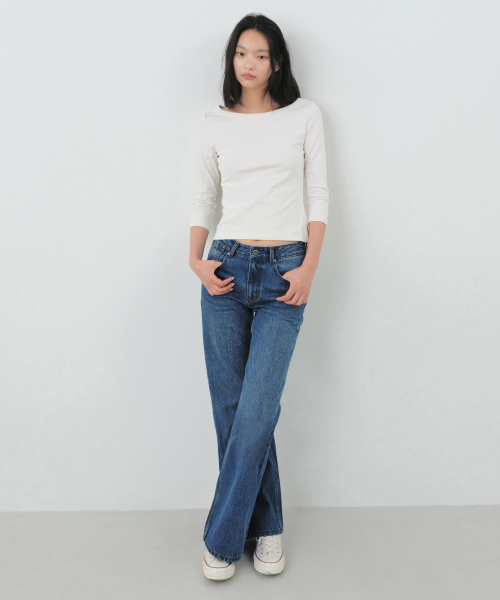 Washed Straight Denim Pants_BLUE