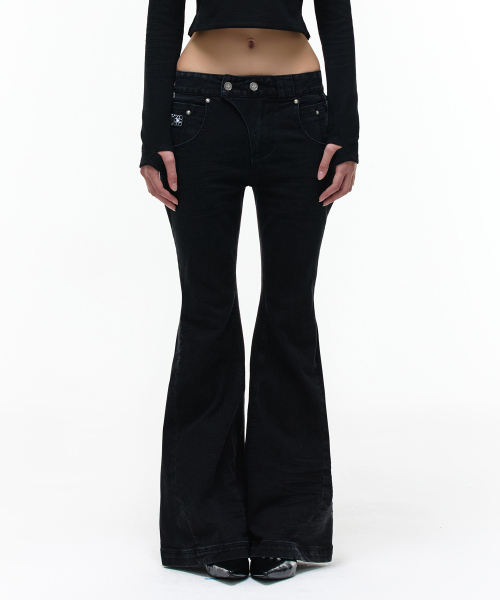 Op. 09 WICKED SLIM FLARE DENIM PANTS BLACK