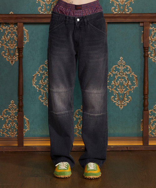 Block Denim Pants / Black