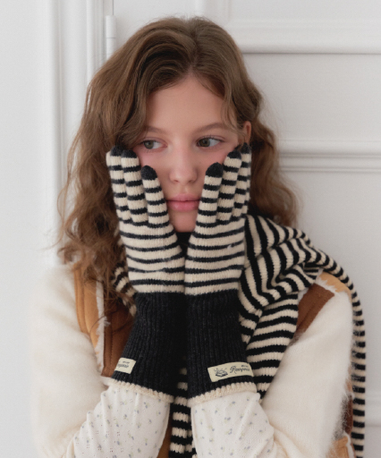 STRAW STRIPE LONG GLOVES - Straw Stripe Glove [ Cream / Night ]