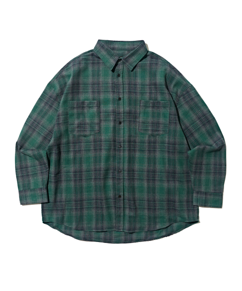 Pocket Semi-Oversized Check Shirt (Green)