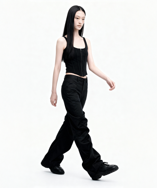 PIPING DRAPE PANTS, BLACK
