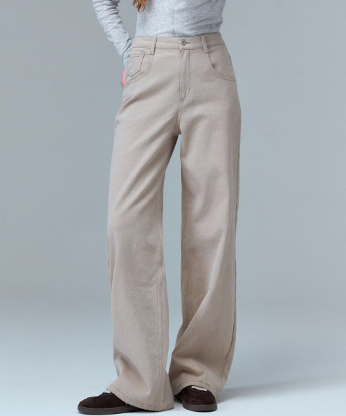 9150 Fleece Collar Wide Pants (Beige)