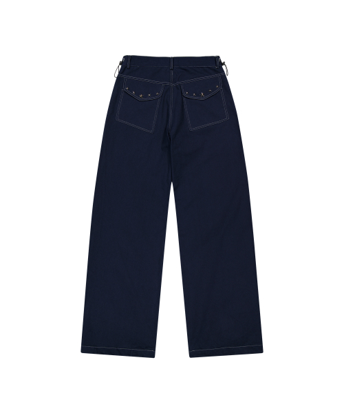 Cotton Wide-Leg Star Studded Pants (Navy)