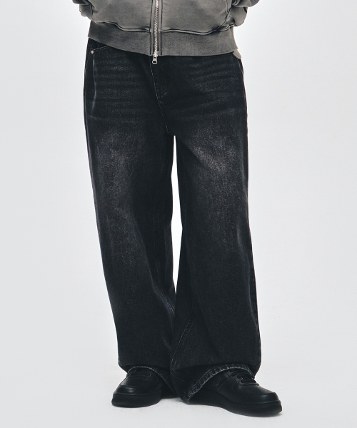 Signature Steel Wide Denim Pants_Washed Low Black