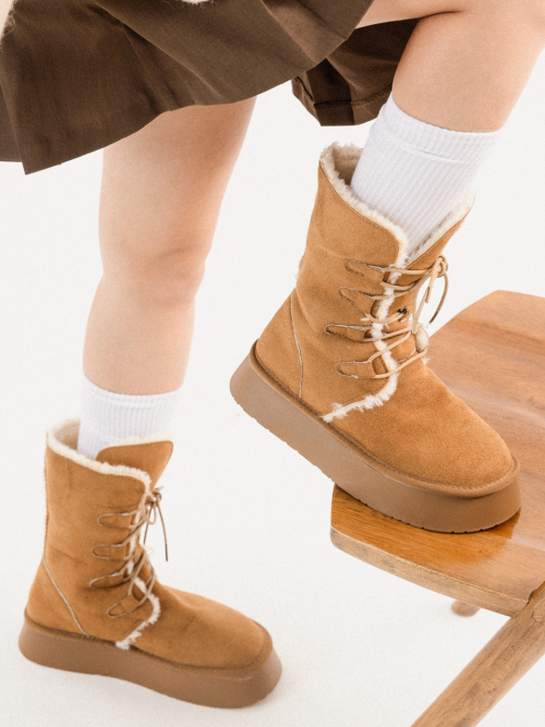 Miltonkins String Fur Lace-Up Long Boots FL2825