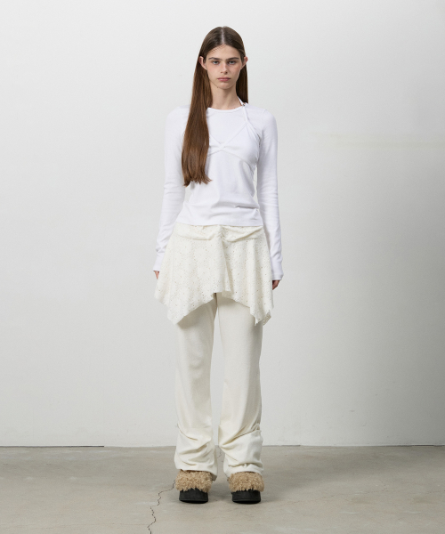 PIN-TUCK BOOTCUT SKIRT PANTS IVORY