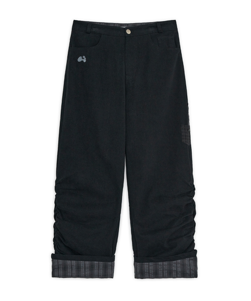 Checked Roll-Up Cotton Pants (Black)