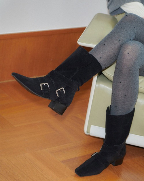Shepherd Pointed Two-Buckle Mid-Heel Ankle Boots - Black Suede