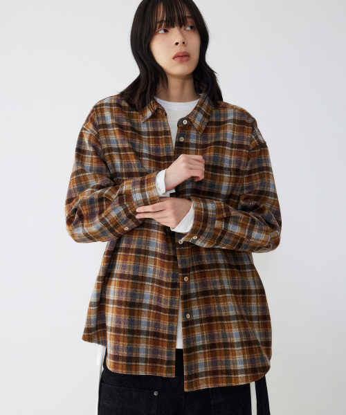 Basic Fit Check Wool Shirt_Brown 9105421220