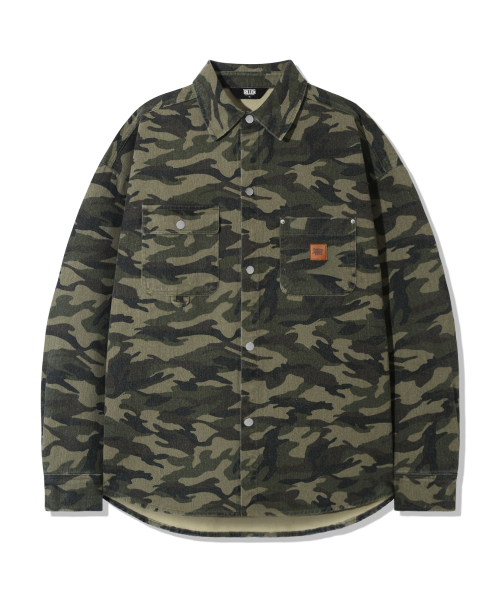 Leather Patch Camo Work Shirt_Deep Khaki