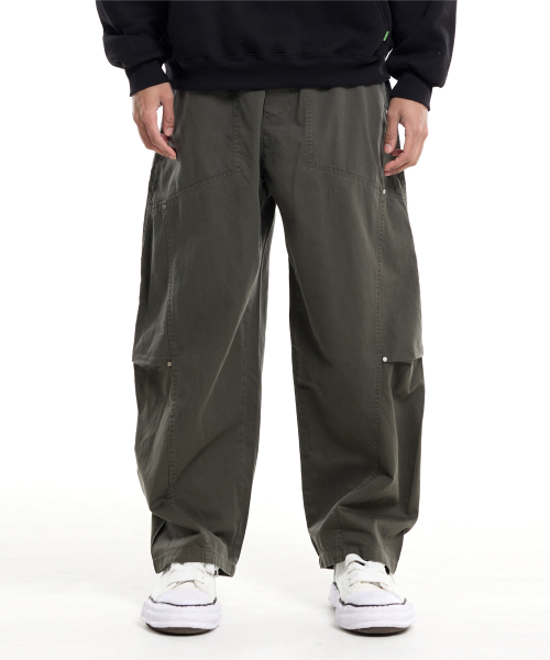 Wide Cut Rivet Point Banding Pants Khaki