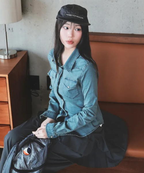 Ring Snap Slim Fit Denim Shirt Sand Blue