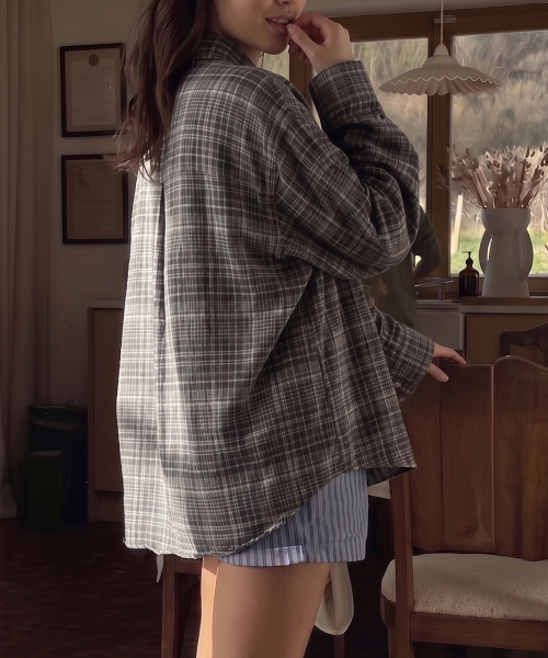 Wrinkle Summer Check Shirt Black