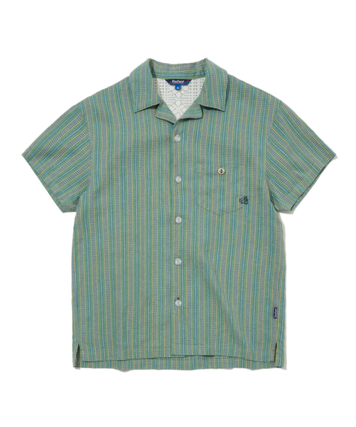 Hemp Blend Resort Open Collar Short Sleeve Shirt Green_FS2WR21U