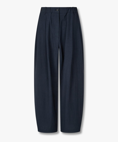 Linen Blend Double Pleat Banding Pants_Navy 9196231096