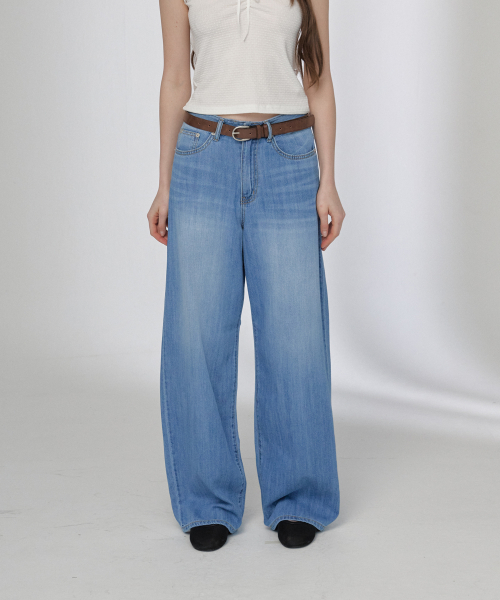 Classic Washed Wide Denim Pants (Blue)