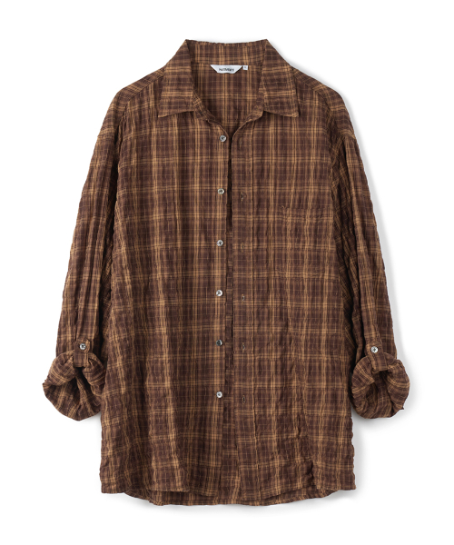 Vintage Fade Check Roll-Up Shirt Walnut Brown