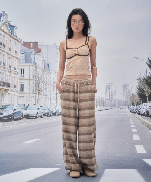 TAGE STRIPE TERRY PANTS_BEIGE