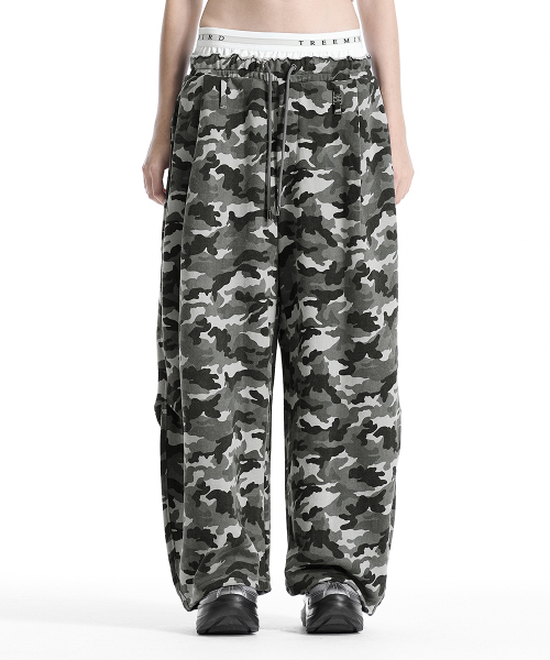 Camo Double Waist Sagging Sweat Pants [ Light Gray ]