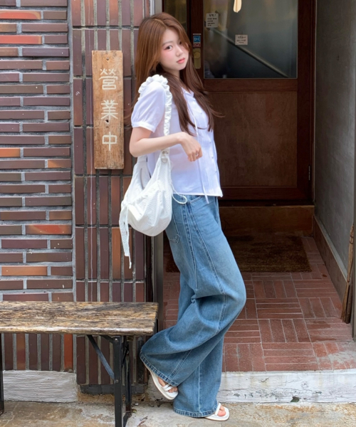 [W] Curved Wide Denim Pants_BL