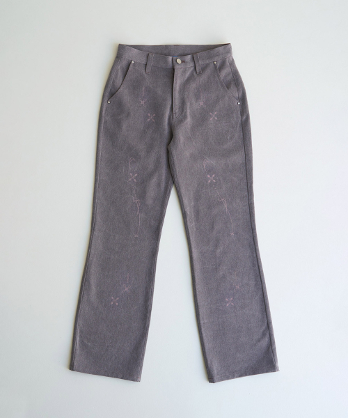 FLOWER PRINTED PIGMENT PANTS (BROWN)