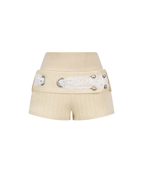 [Bit-o x Ilio] Eyelet Lemon Lace Belted Shorts