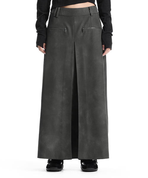 Zip Detail Wide Skirt Pants [Khaki]