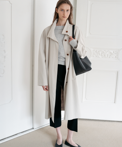 Slate High-Neck Long Trench Coat_Light Beige