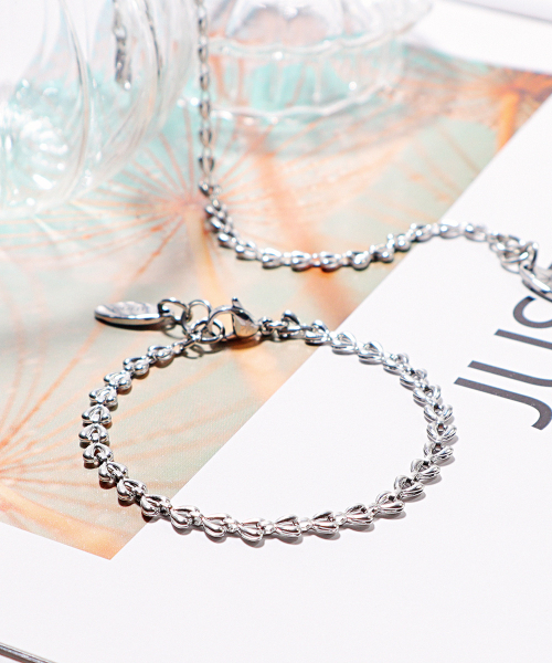 Mini Heart Link Chain Bracelet (PLT-BR-199_SV)