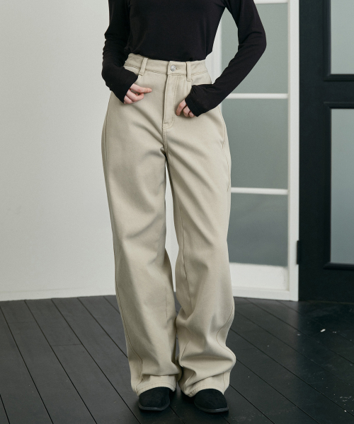 [W][Warm] 100% Cotton Curved Wide Brushed Denim Pants - 2 Colors