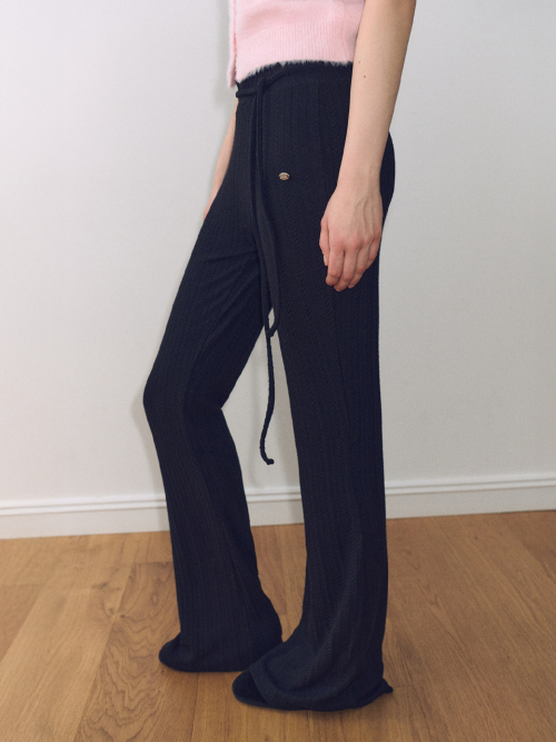 Knit Texture Bootcut Pants, Black
