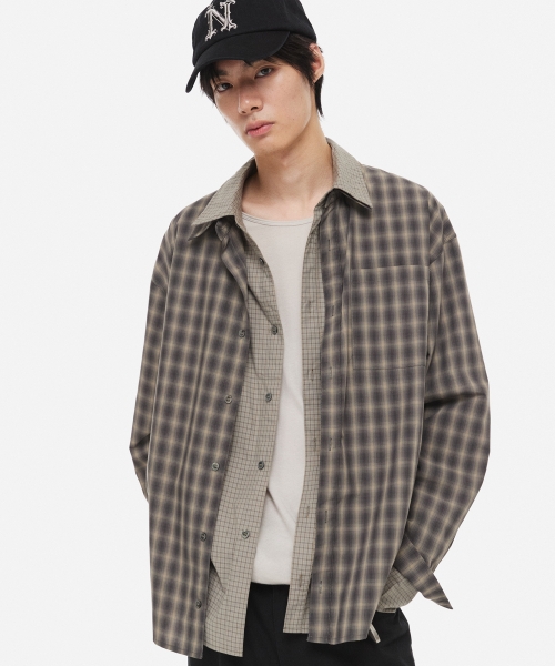 Relaxed Check Shirts Charcoal/Beige