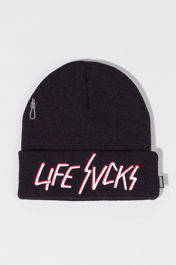 베리드얼라이브(Buried Alive) Life Sucks Knit Beanie Black - 28,000 | 무신사 스토어