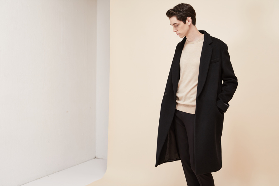 룩캐스트(LOOKAST) BLACK WOOL HIDDEN DOUBLE COAT(MAN)