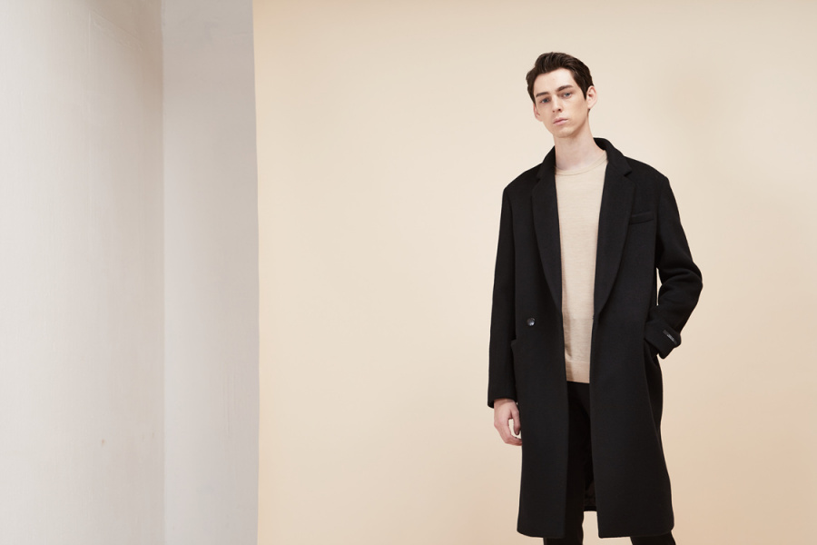 룩캐스트(LOOKAST) BLACK WOOL HIDDEN DOUBLE COAT(MAN)