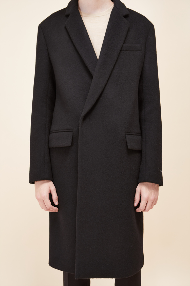 룩캐스트(LOOKAST) BLACK WOOL HIDDEN DOUBLE COAT(MAN)