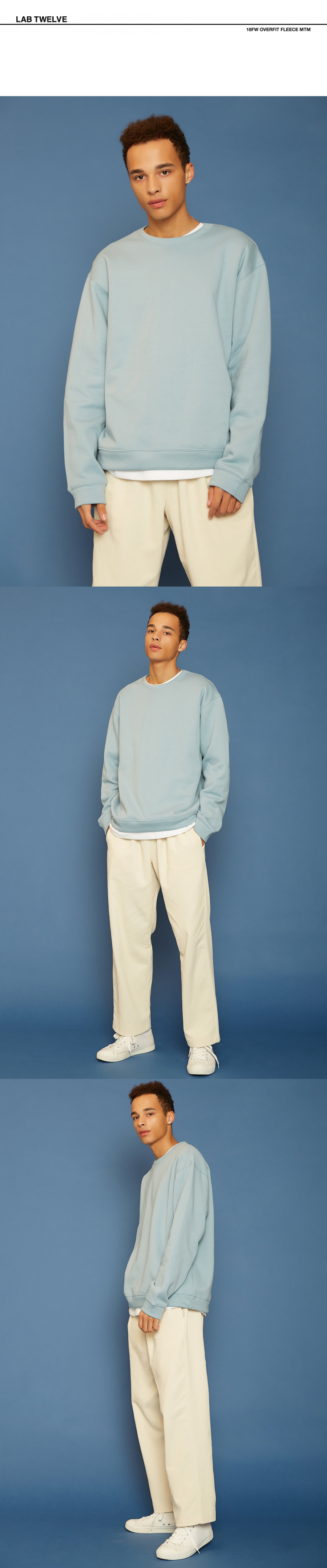 랩12(LAB12) 18F/W 오버핏 플리스 맨투맨 (스카이블루)