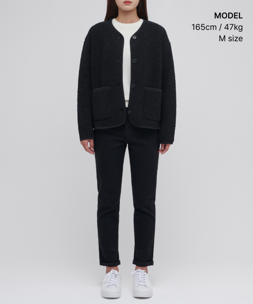 MUSINSA STANDARD WOMAN - Womens Fleece Collarless Jacket [Black]