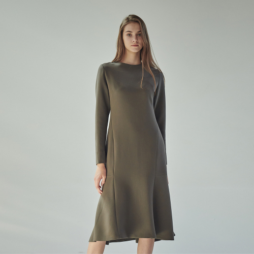 ACUD - MERMAID LINE FLARED MIDI DRESS_D. BROWN