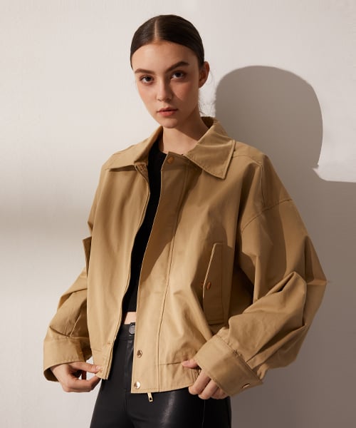 LADY VOLUME - 493 OVERSIZED ELASTIC WAIST SHORT JACKET_BEIGE