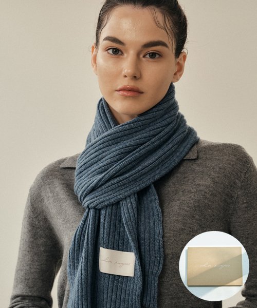 WHITE PROJECT - [Gift Box] Mini Wool Knit Muffler Denim Unisex