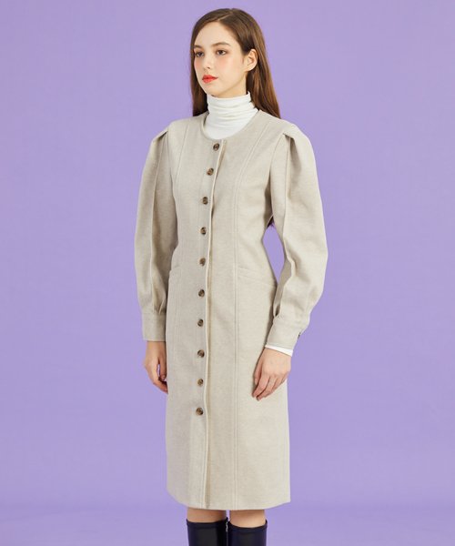 KOLEAT - WOMEN Winter Slim Fit Long Coat Jacket [Oatmeal] Single Coat Fleece Ver.