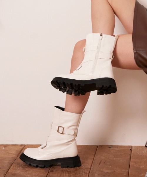 CESTI - Tide Strap Buckle Mid Boots (WHITE)
