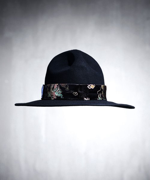 KIRTIMUKHA - Oriental Fabric Line Mountain Fedora Black