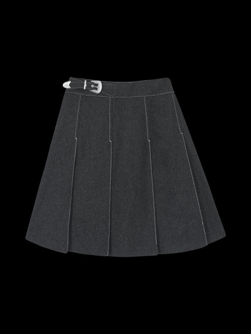 PREVOIR - Belted pleated wool skirt