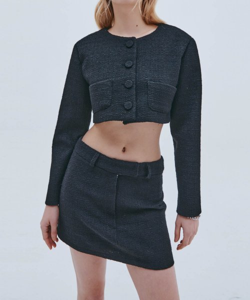 ETRE AU SOMMET - Tweed Collarless Skirt (Black)