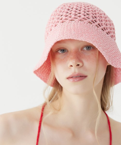 QUAFE - KNIT NET BUCKET HAT_Berry Pink